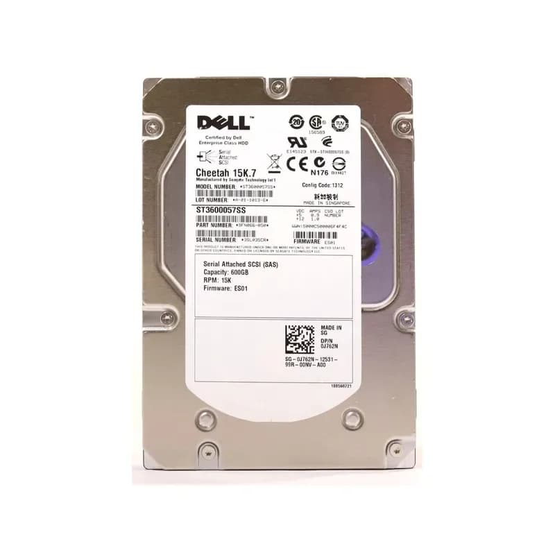 J762N - Dell 600GB 15000RPM SAS 3.5-Inch Hard Drive