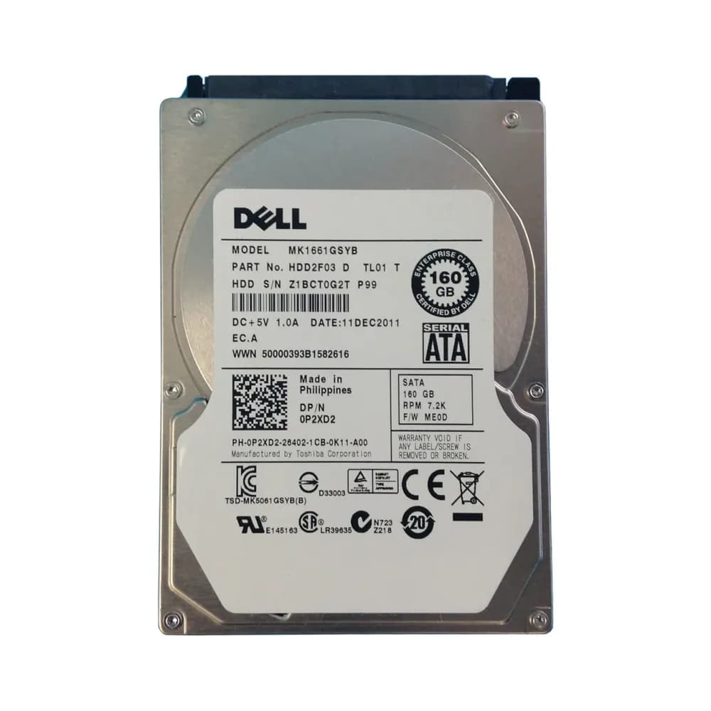P2XD2 - Dell 160GB 7200RPM SATA 3Gb/s 2.5-in Hard Drive