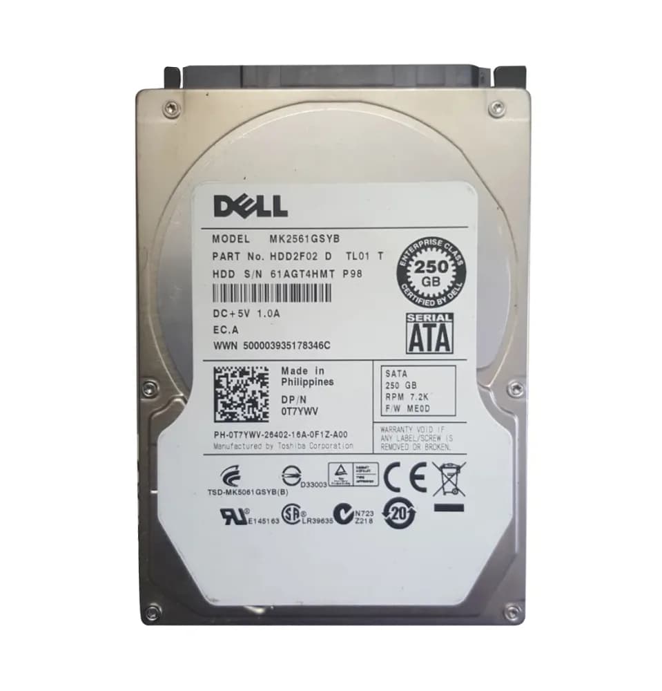 T7YWV - Dell 250GB SATA 3Gb/s 7200RPM 2.5-in Hard Drive