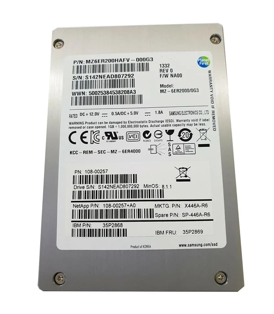 108-00257+A0 - NetApp 200GB 2.5 inch 6Gb/s SAS Solid State Drive