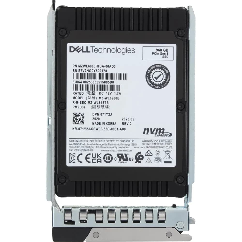 Dell 71Y2J 960GB Gen5 NVMe U.2 RI SSD w/Carrier Tray