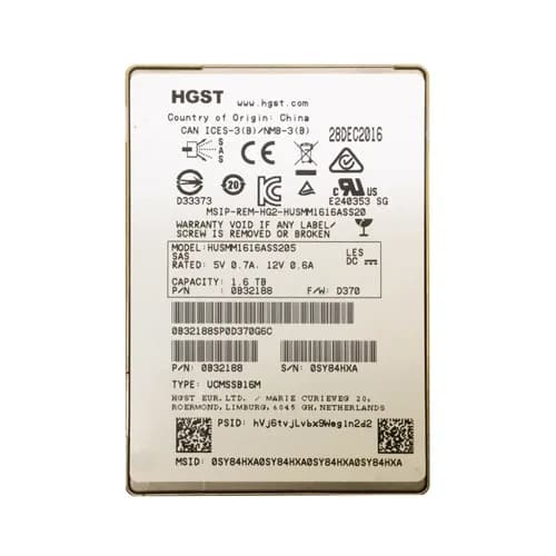 HUSMM1616ASS205 - HGST 1.6TB 2.5in MLC 12Gb/s SAS SSD