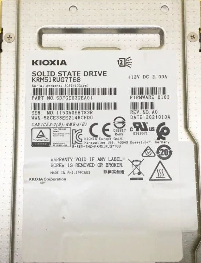 KRM51RUG7T68 - KIOXIA 7.68TB SAS SFF 2.5" Solid State Drive