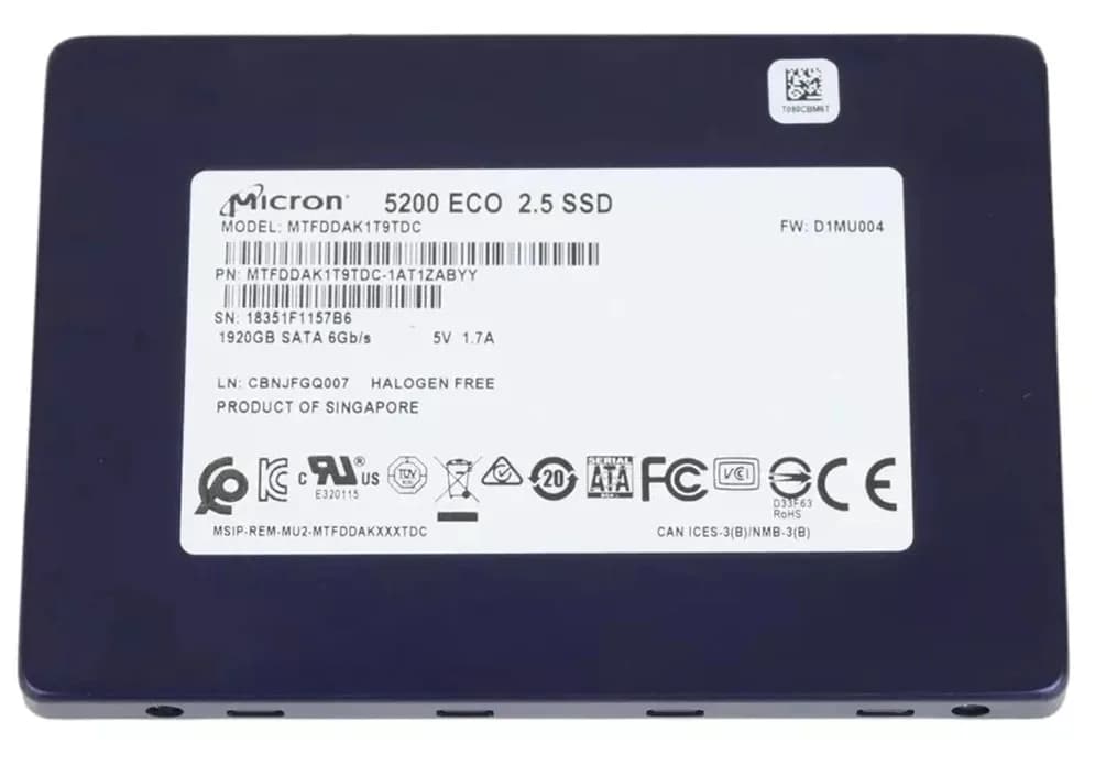 MTFDDAK1T9TDC-1AT1ZA - Micron 1.92TB 5200 Eco 2.5in TLC 6Gb/s SATA SSD