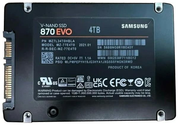 MZ-77E4T0 - Samsung 870 EVO 4TB SATA TLC 2.5" Solid State Drive