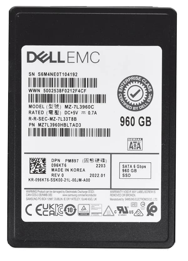 MZ-7L3960C - Samsung PM897 960GB SATA MLC SFF 2.5" Solid State Drive. Dell OEM.