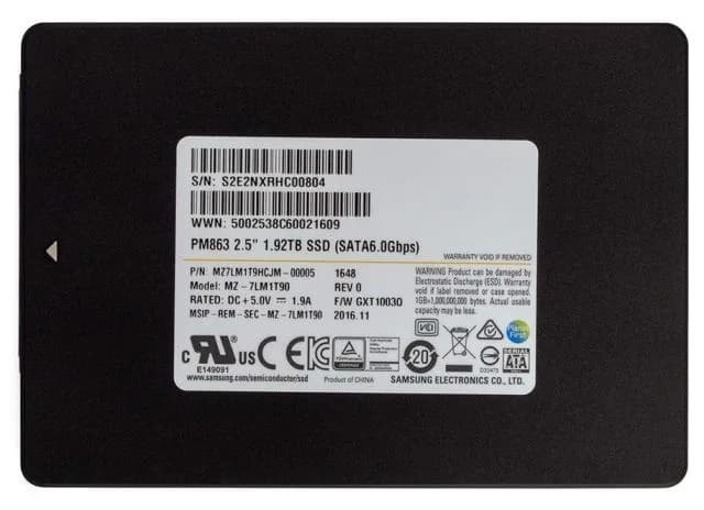 MZ-7LM1T90 - Samsung PM863 1.92TB SATA TLC 2.5" Solid State Drive