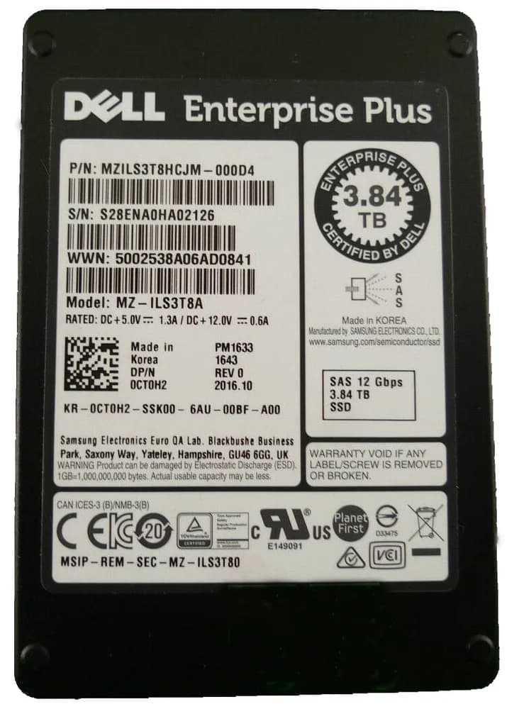 MZ-ILS3T8A - Samsung PM1633 3.84TB SAS MLC SFF 2.5" Solid State Drive