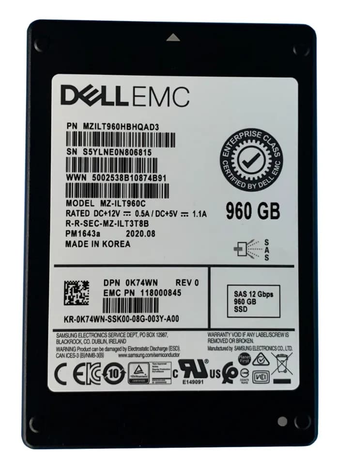 MZ-ILT960C - Samsung PM1643 960GB SAS TLC 2.5" Solid State Drive
