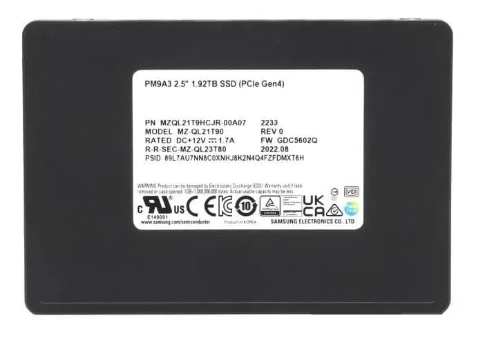 MZ-QL21T90 - Samsung PM9A3 1.92TB PCI Express NVMe TLC 2.5" SSD