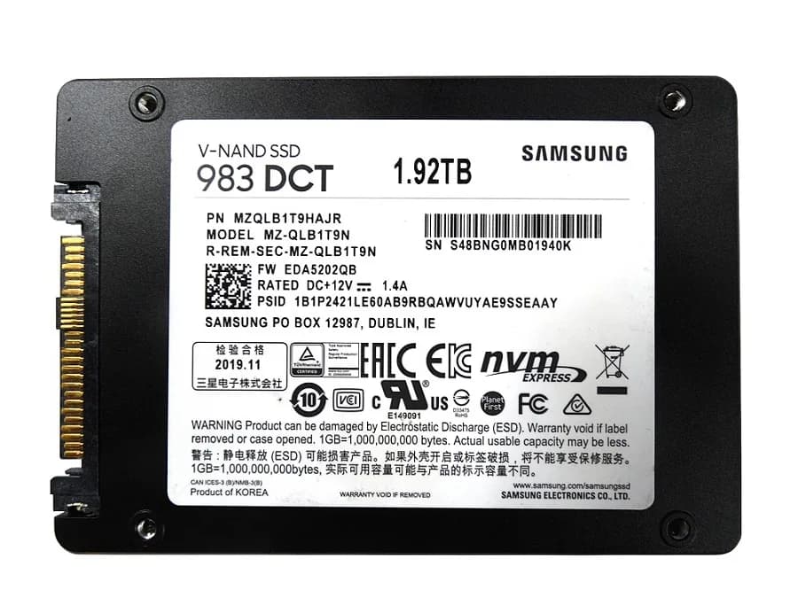 MZ-QLB1T9N - Samsung 983 DCT 1.92TB PCI Express NVMe MLC U.2 2.5" SSD