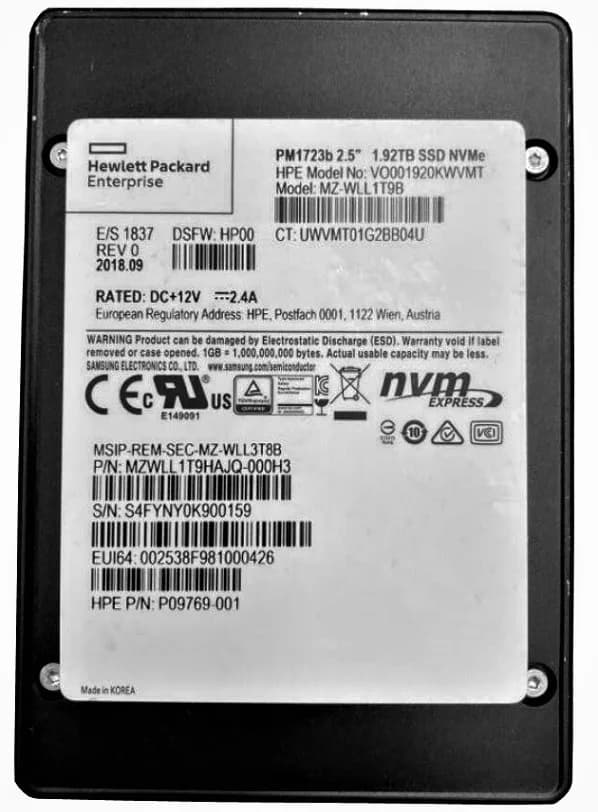 MZ-WLL1T9B - Samsung PM1723B 1.92TB PCI Express NVMe TLC 2.5" SSD