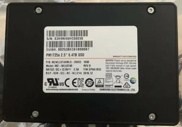 MZ-WLL6T40 - Samsung PM1725a 6.4TB TLC PCIe 3.0 x4 U.2 SSD