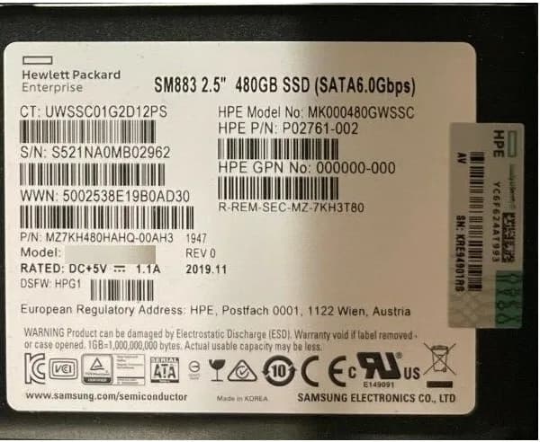 Samsung MZ7KH480HAHQ-00AH3 480GB SATA 6Gb/s 2.5-Inch SSD