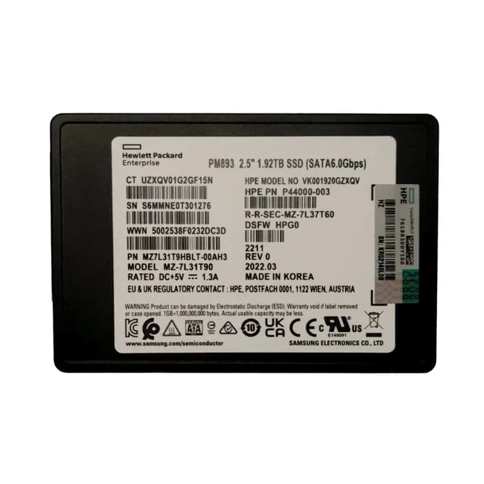 MZ7L31T9HBLT-00AH3 - Samsung PM893 1.92TB SATA TLC 2.5" SSD. HPE OEM.