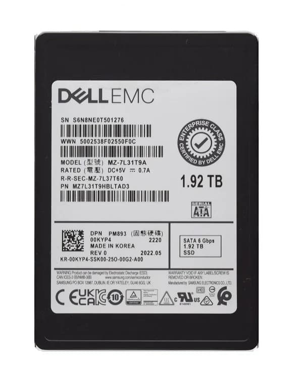 MZ7L31T9HBLTAD3 - Samsung PM893 1.92TB SATA TLC 2.5" Solid State Drive. Dell OEM.