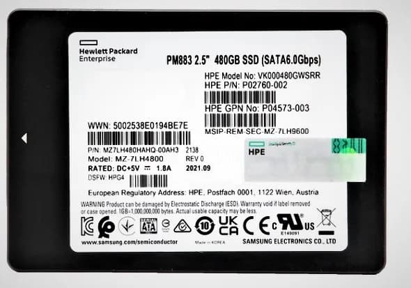 MZ7LH480HAHQ-00AH3 - Samsung 480GB PM863 2.5 inch TLC 6Gb/s SATA SSD