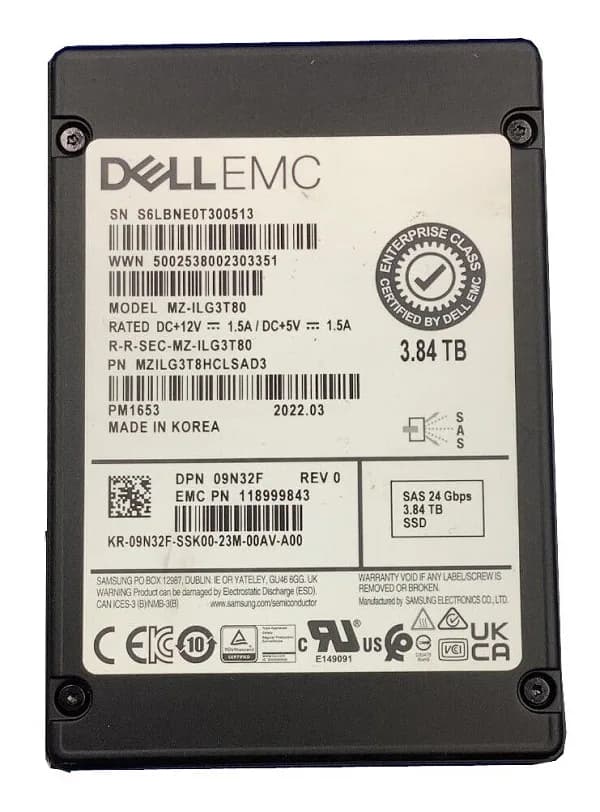 MZILG3T8HCLSAD3 - Samsung PM1653 3.84TB SAS TLC 2.5" Solid State Drive. Dell OEM.