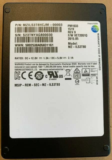 MZILS3T8HCJM - Samsung PM1633 3.84TB SAS MLC 2.5" Solid State Drive
