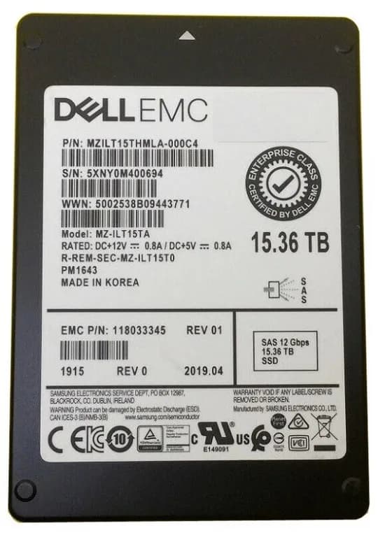 MZILT15THMLA-000C4 - Samsung PM1643 15.36TB SAS 2.5" Solid State Drive