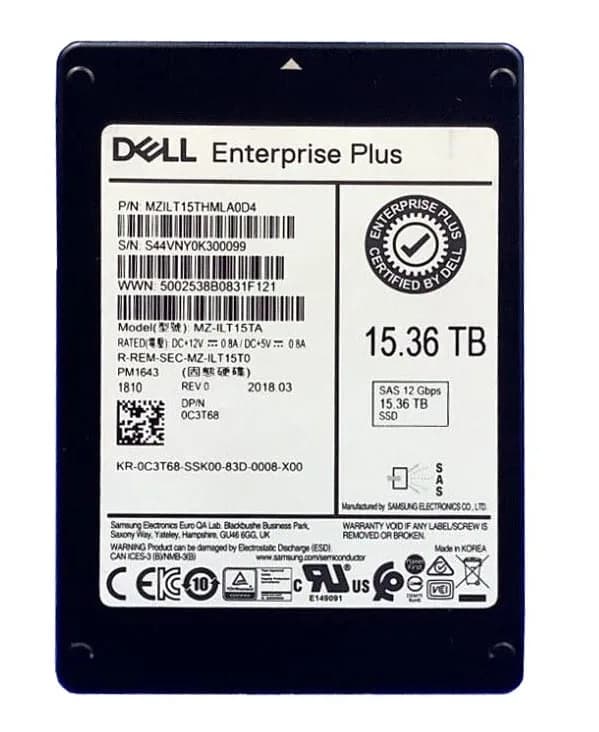 MZILT15THMLA0D4 - Samsung PM1643 15.36TB SAS 2.5" Solid State Drive