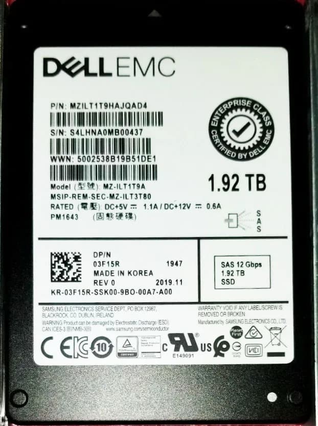 MZILT1T9HAJQAD4 - Samsung PM1643 1.92TB SAS TLC 2.5" Solid State Drive