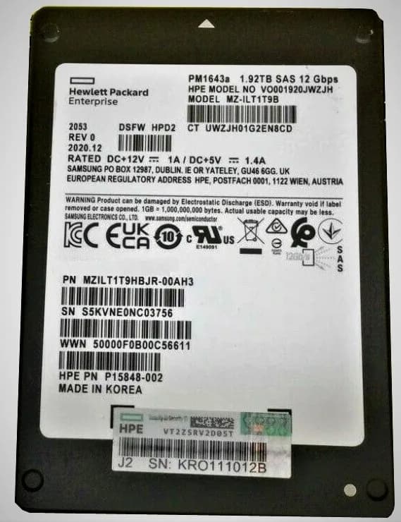 MZILT1T9HBJR-00AH3 - Samsung PM1643A 1.92TB SAS TLC 2.5" SSD