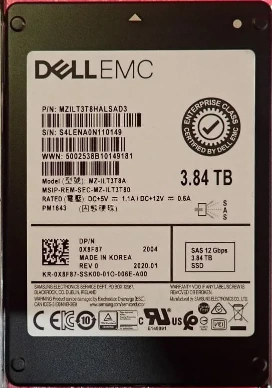 MZILT3T8HALSAD3 - Samsung PM1643 3.84TB SAS TLC 2.5" Solid State Drive