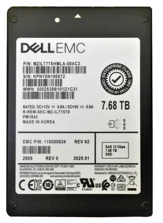MZILT7T6HMLA-00AC3 - Samsung PM1643 7.68TB SAS TLC 2.5" SSD