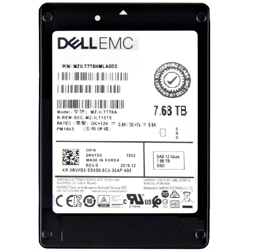 MZILT7T6HMLA0D3 - Samsung PM1643 7.68TB SAS TLC 2.5" Solid State Drive