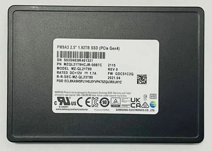 MZQL21T9HCJR-00B7C - Samsung PM9A3 1.92TB PCIe NVMe TLC 2.5" SSD