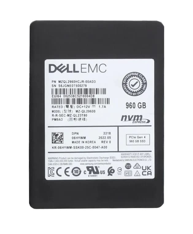 MZQL2960HCJR-00AD3 - Samsung PM9A3 960GB PCIe NVMe TLC U.2 2.5" SSD. Dell OEM.