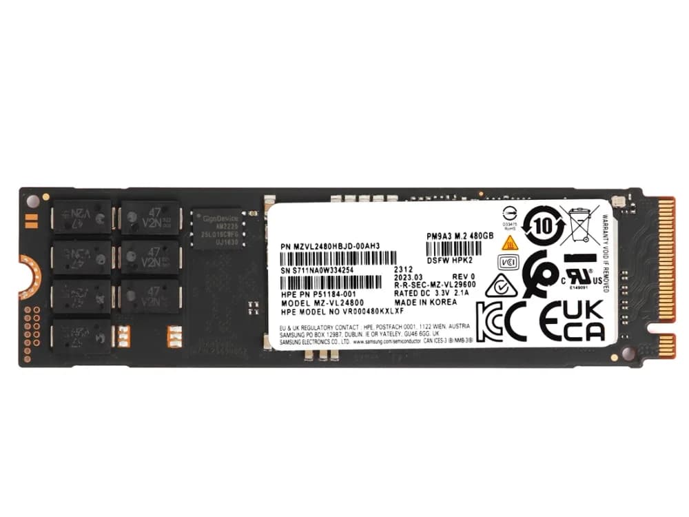MZVL2480HBJD-00AH3 - Samsung PM9A3 480GB PCIe NVMe U.2 SSD, HPE OEM.