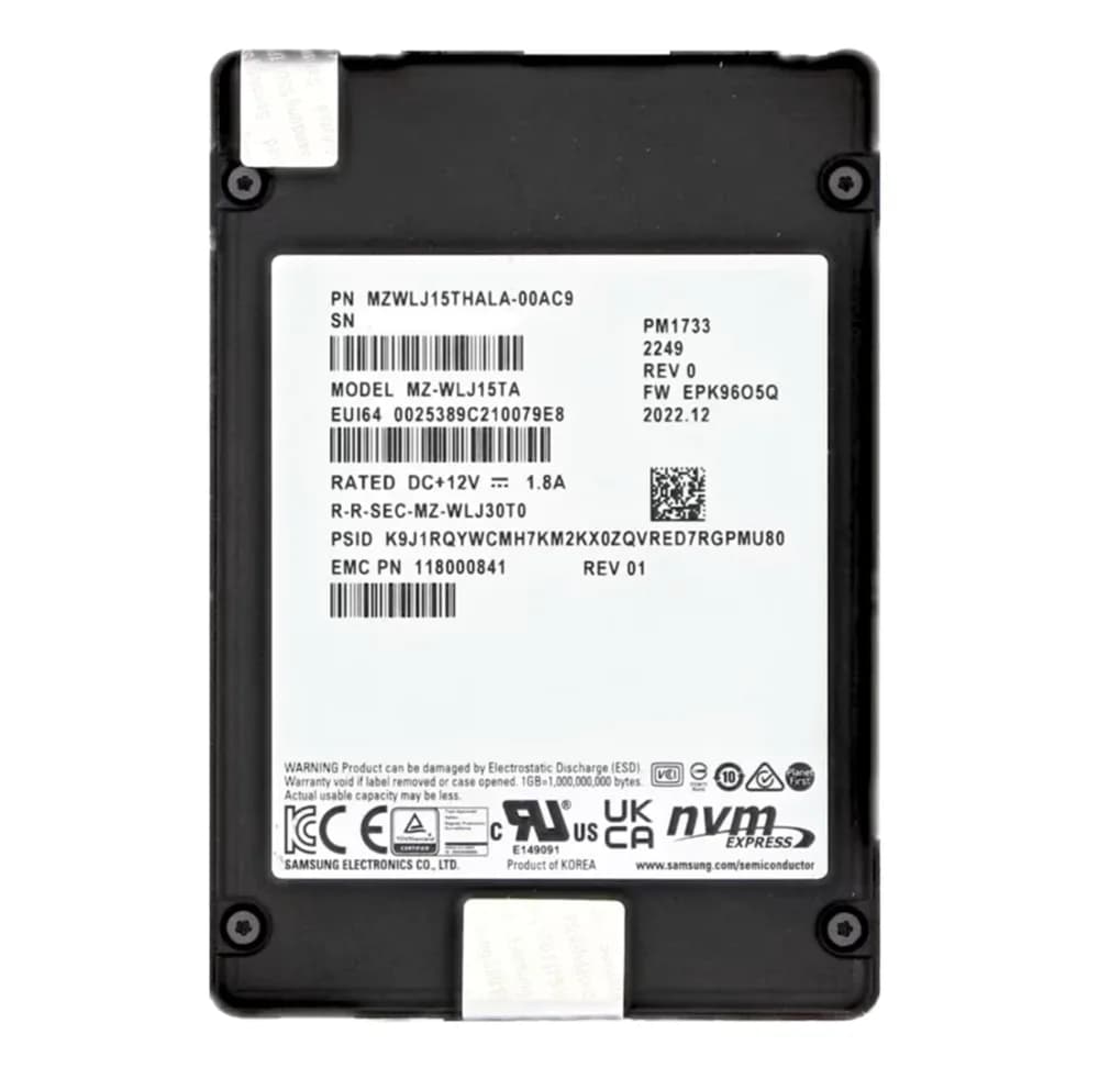Samsung MZWLJ15THALA-00AC9 15.36 TB NVMe U.2 SSD. EMC OEM.
