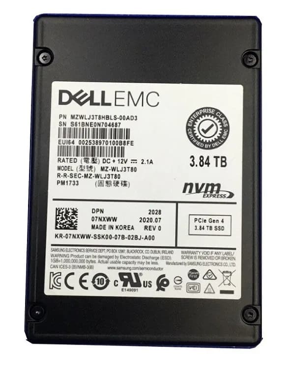 MZWLJ3T8HBLS-00AD3 - Samsung PM1733 3.84TB PCIe NVMe TLC 2.5" SSD