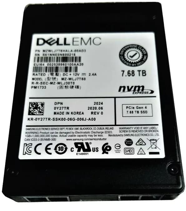 MZWLJ7T6HALA-00AD3 - Samsung PM1733 7.68TB PCIe NVMe TLC U.2 2.5" SSD