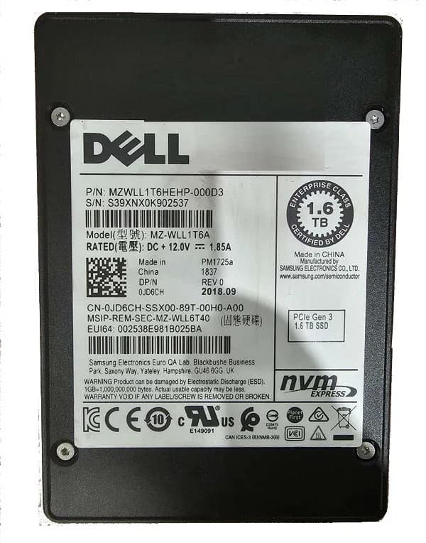 MZWLL1T6HEHP-000D3 - Samsung PM1725a 1.6TB PCIe NVMe TLC U.2 2.5" SSD