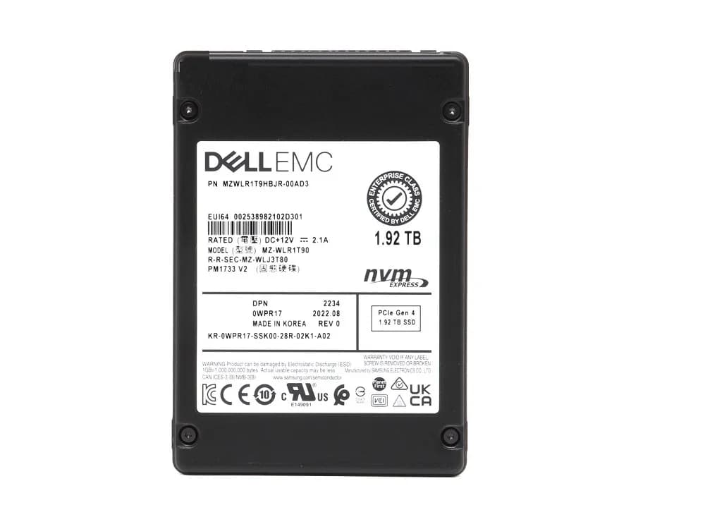 MZWLR1T9HBJR-00AD3 - Samsung PM1733 1.92TB PCIe NVMe TLC 2.5" SSD. DELL OEM.