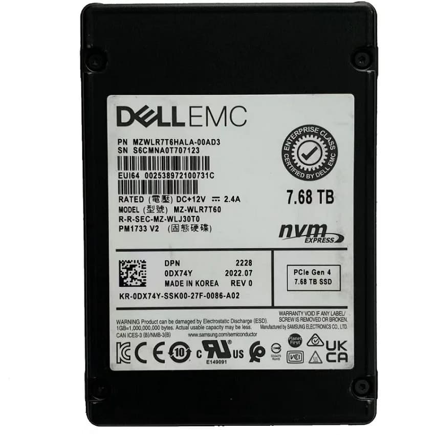 MZWLR7T6HALA-00AD3 - Samsung PM1733 7.68TB PCI Express NVMe 2.5" SSD