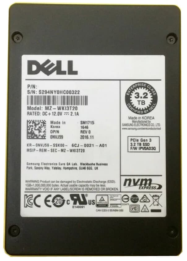 NVJ59 - Dell 3.2TB MLC PCIe NVMe 3.0 x4 2.5-in Solid State Drive