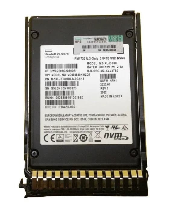 P16456-002 - HPE 3.84TB PCI Express NVMe U.3 2.5" Solid State Drive