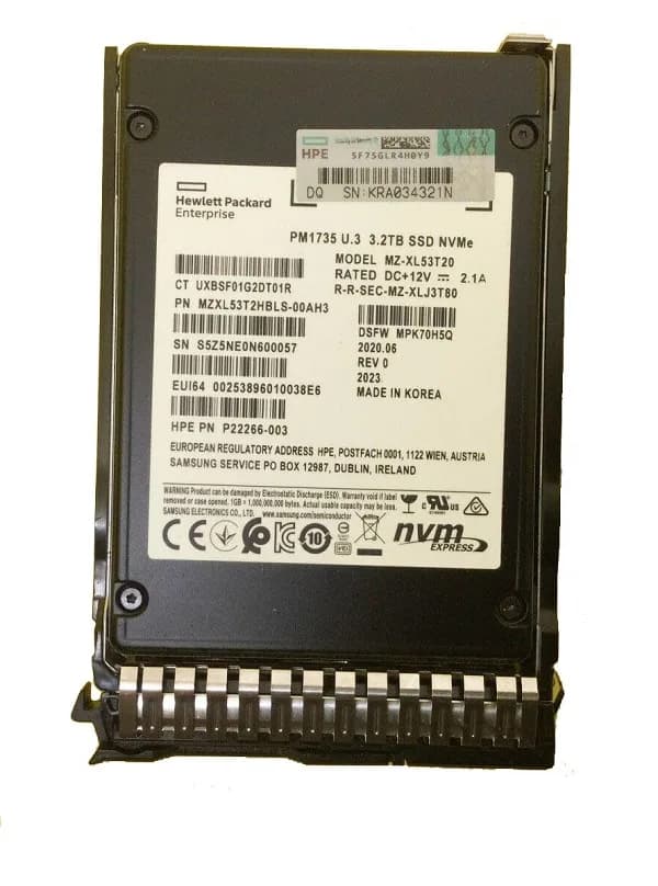 P22266-003 - HPE 3.2TB TLC PCIe NVMe 4.0 x4 2.5-Inch SSD with SC