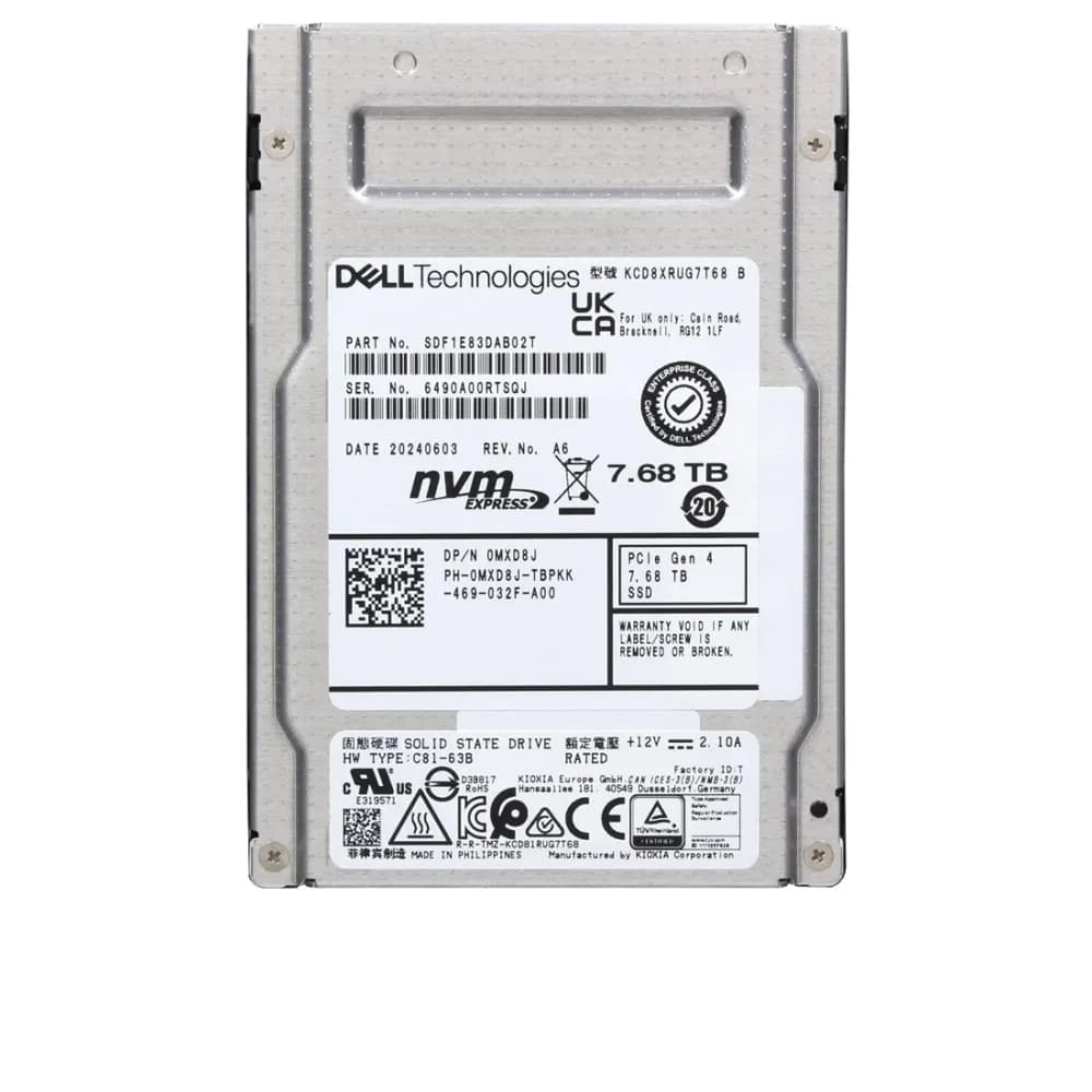 SDF1E83DAB02T - KIOXIA KCD8 7.68TB TLC PCIe NVMe 4.0 x4 2.5-Inch SSD