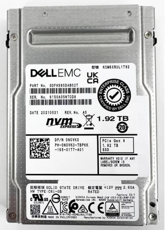 SDFHS85DAB02T - KIOXIA 1.92TB TLC PCIe NVMe 4.0 x4 RI 2.5-Inch SSD