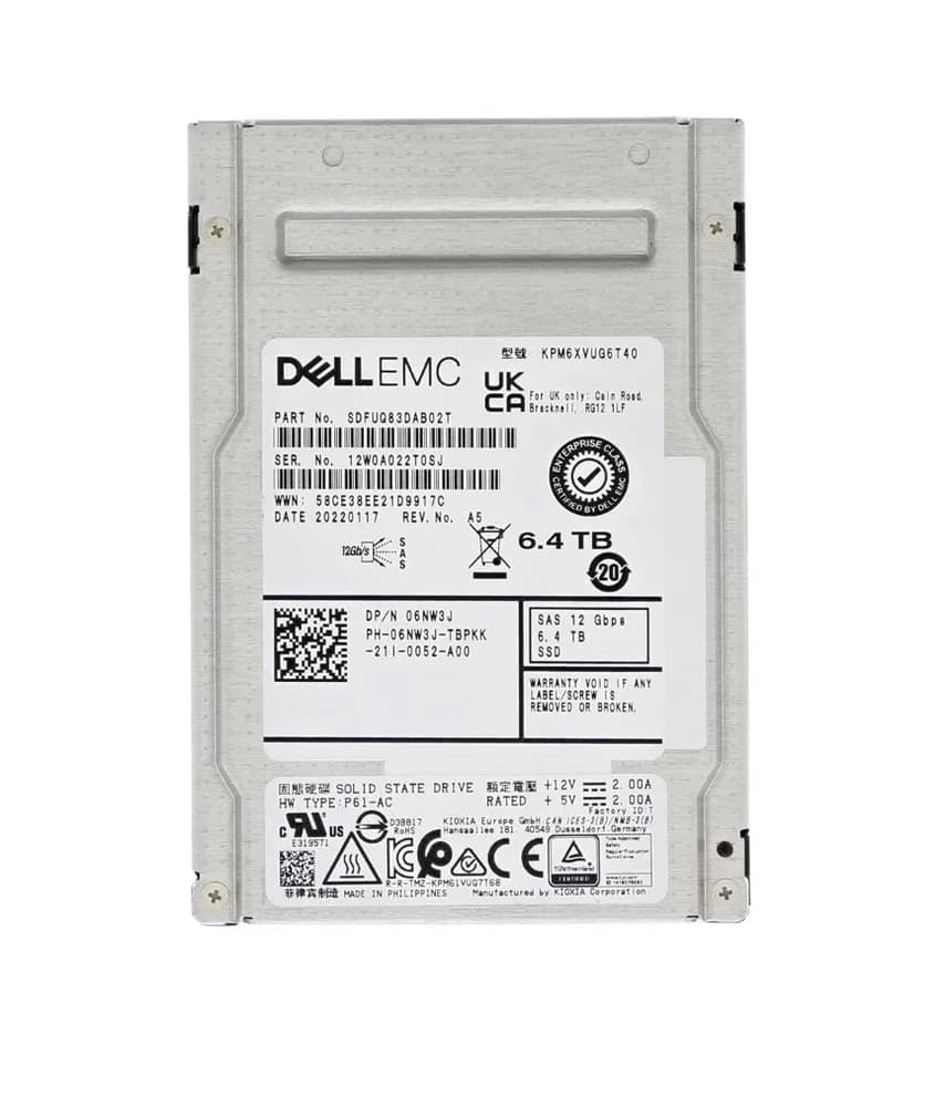 SDFUQ83DAB02T - KIOXIA 6.4TB TLC SAS 12Gb/s Hot-Pluggable 2.5" SSD