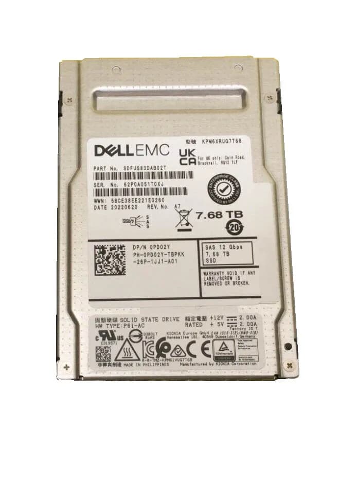 SDFUS83DAB02T - KIOXIA PM6-R 7.68TB SAS TLC 2.5" Solid State Drive