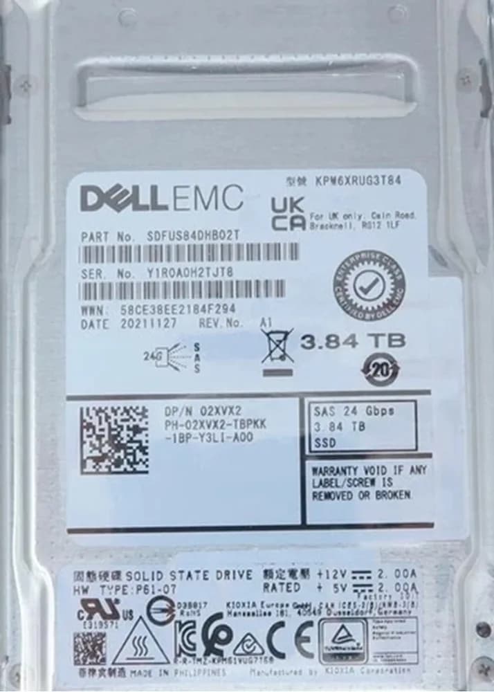 SDFUS84DHB02T - KIOXIA PM6-R 3.84TB SAS SFF 2.5" Solid State Drive