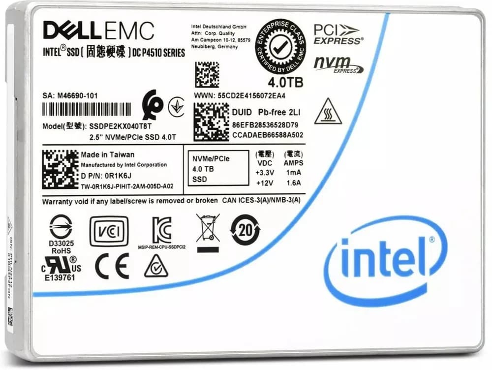 SSDPE2KX040T8T - Intel DC P4510 4TB PCI Express NVMe TLC 2.5" SSD