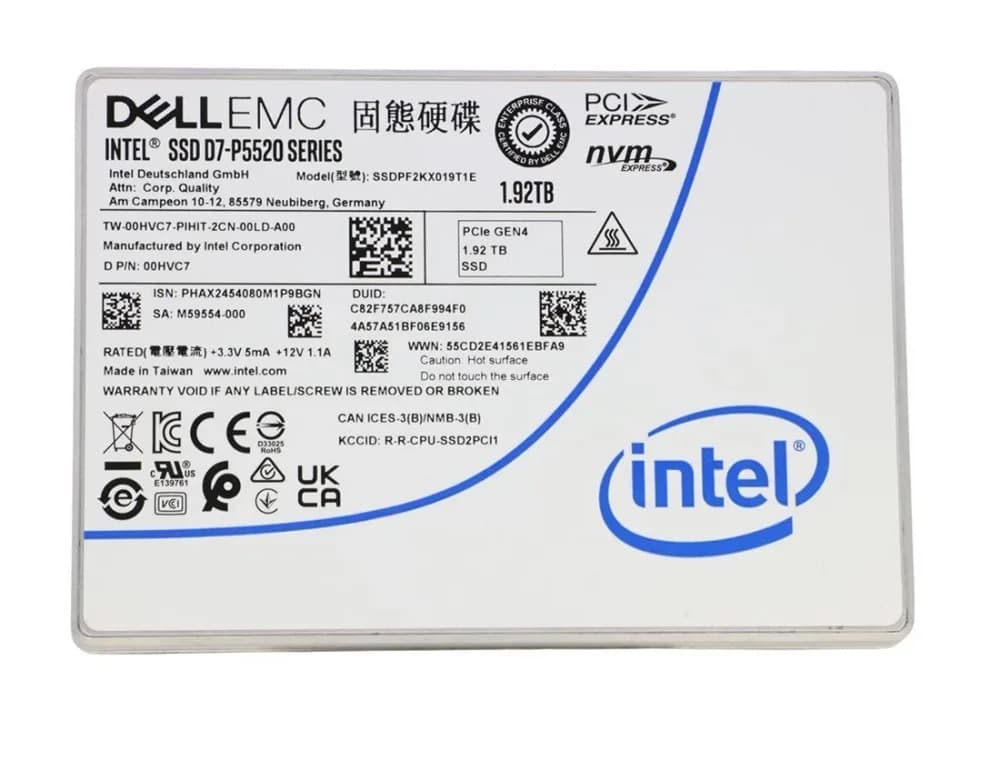 SSDPF2KX019T1E - Intel D7-P5520 1.92TB PCI Express NVMe U.2 2.5" SSD