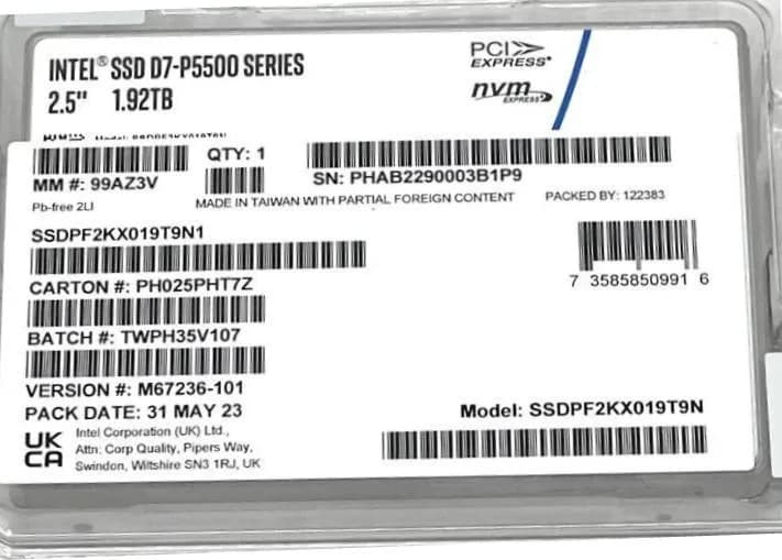 SSDPF2KX019T9N1 - Solidigm D7-P5500 1.92TB TLC PCIe NVMe 2.5-In SSD